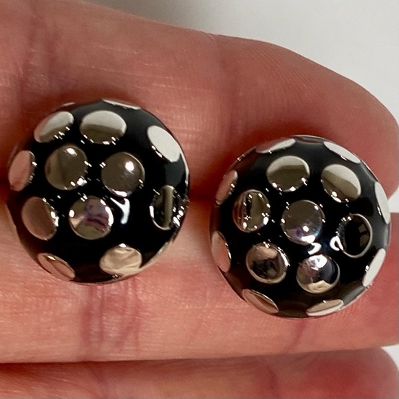 Sterling Silver and black enamel Button earrings - Picture 1 of 17